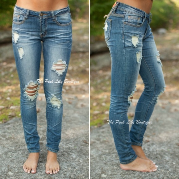 machine distressed jeans